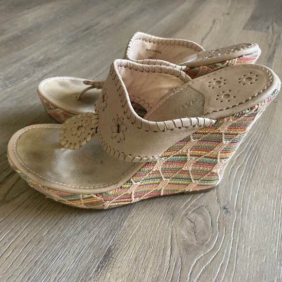 Jack Rogers Women's Colorful Woven Wedge Heel Leather Sandals 8 Resort! - Picture 1 of 9